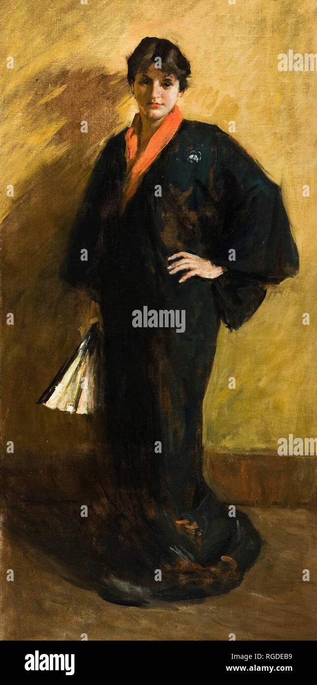 Le kimono bleu. Date/période : 1915. La peinture. Huile sur toile. Auteur : William Merritt Chase. Banque D'Images
