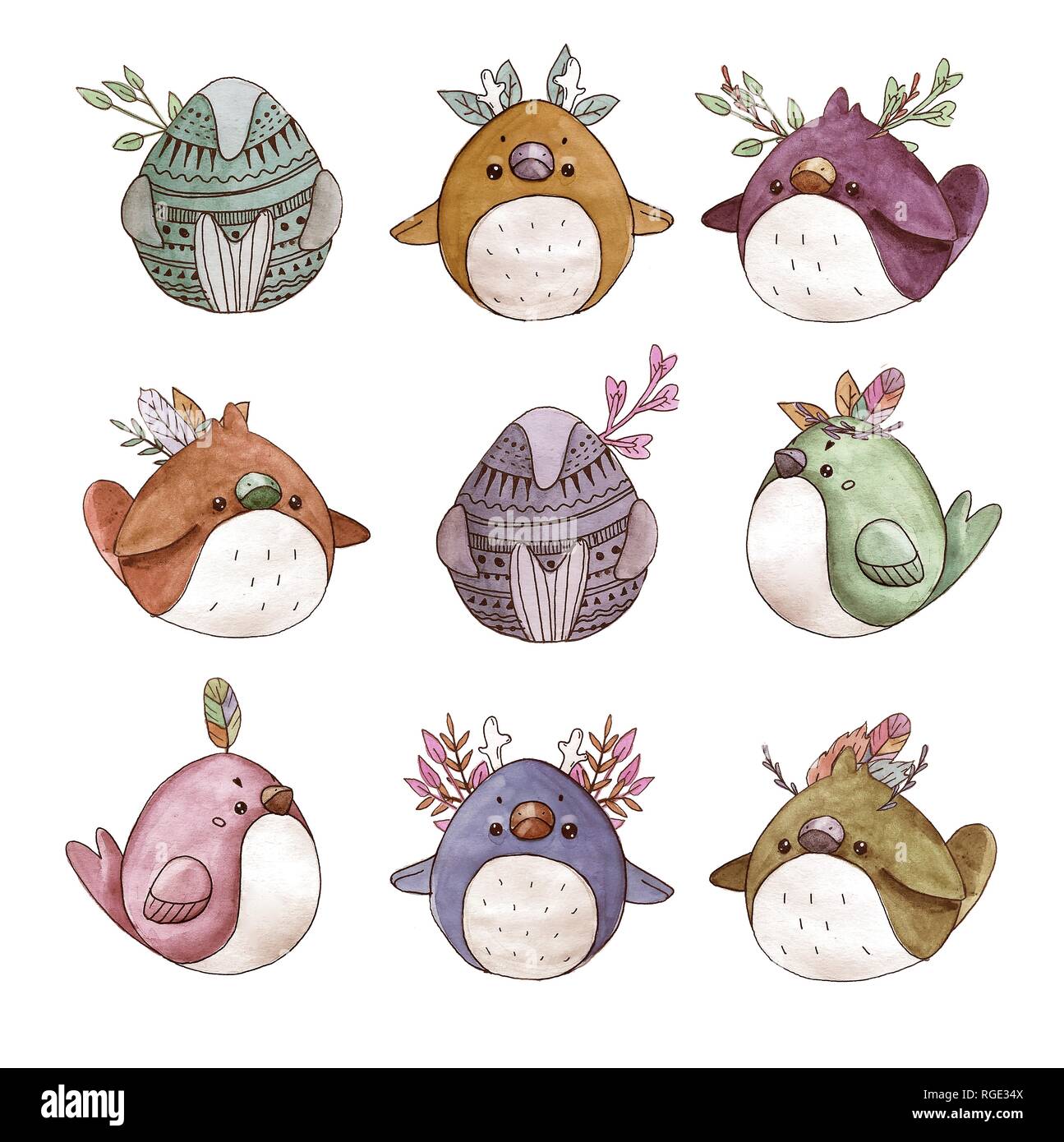 Aquarelle Dessin Animé Mignon Petit Oiseau De La Forêt