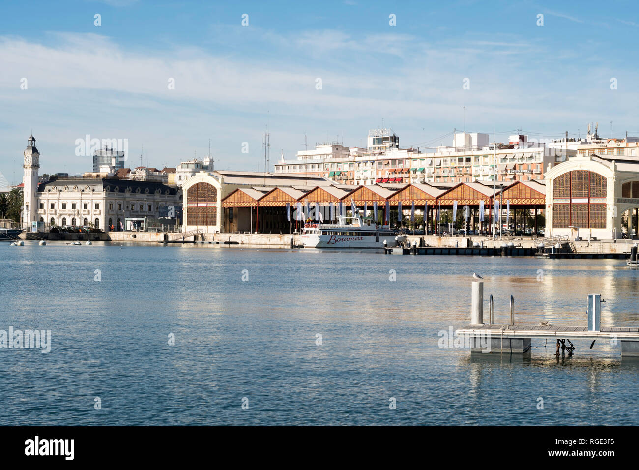 Le vieux port bâtiments de Valence, Espagne, Europe Banque D'Images