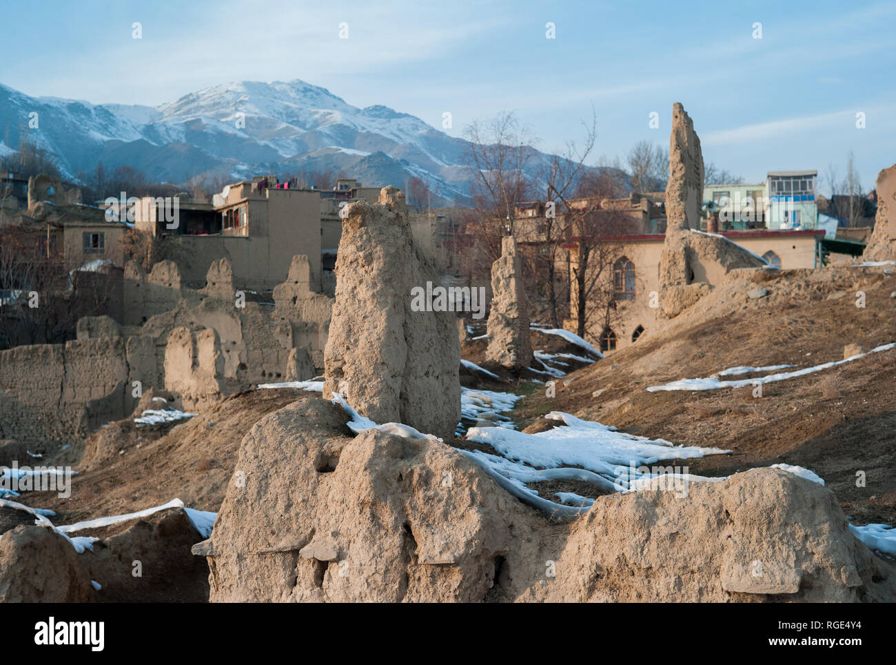 Ruines laissées par les Taliban, destruction de l'Afghanistan en 1998, Istalif Banque D'Images