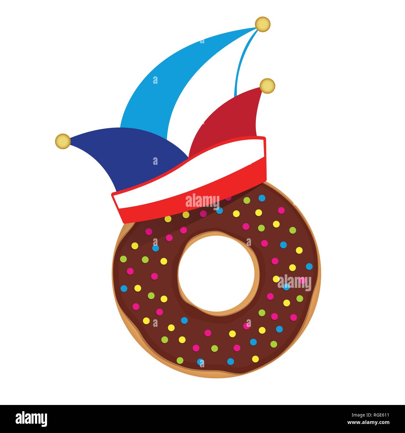 Beignet au chocolat avec des vermicelles de couleurs et carnival hat vector illustration EPS10 Illustration de Vecteur