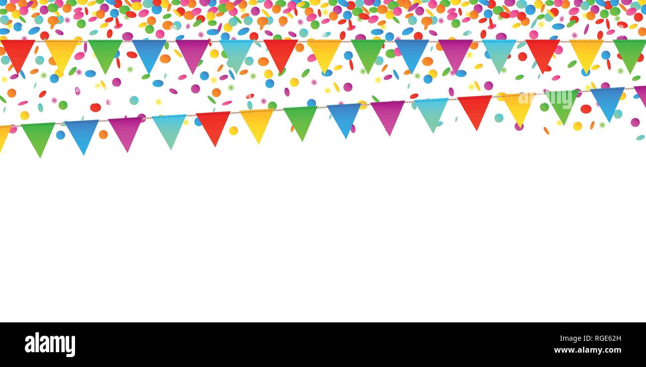 Pluie de confettis colorés et drapeaux de parti on white background vector illustration EPS10 Illustration de Vecteur