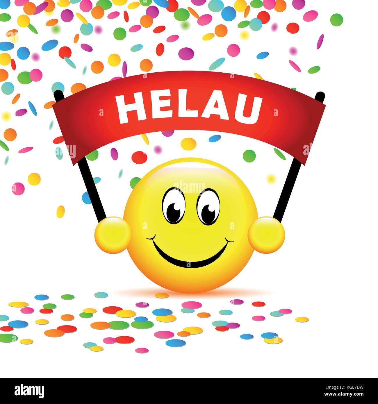 Happy smiling face avec Carnival helau pluie de confettis et de bannière background vector illustration EPS10 Illustration de Vecteur