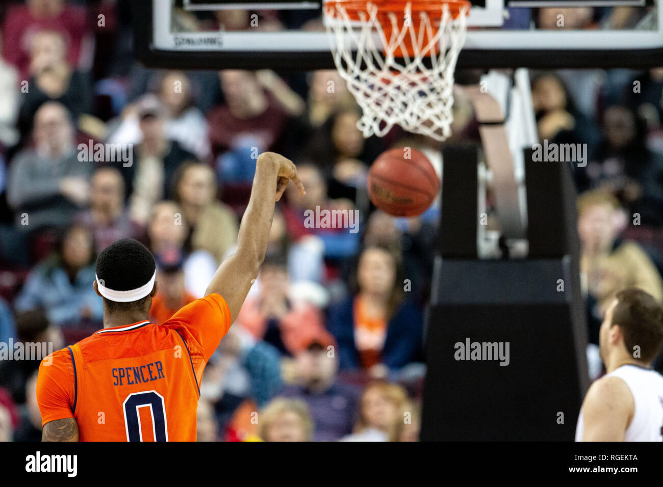 Columbia, SC, États-Unis d'Amérique. 22 janvier, 2019. Auburn Tigers avant Horace Spencer (0) rend son coup franc dans le match de basket-ball de NCAA de Colonial Life Arena de Columbia, SC. (Scott Kinser/Cal Sport Media) Credit : csm/Alamy Live News Banque D'Images