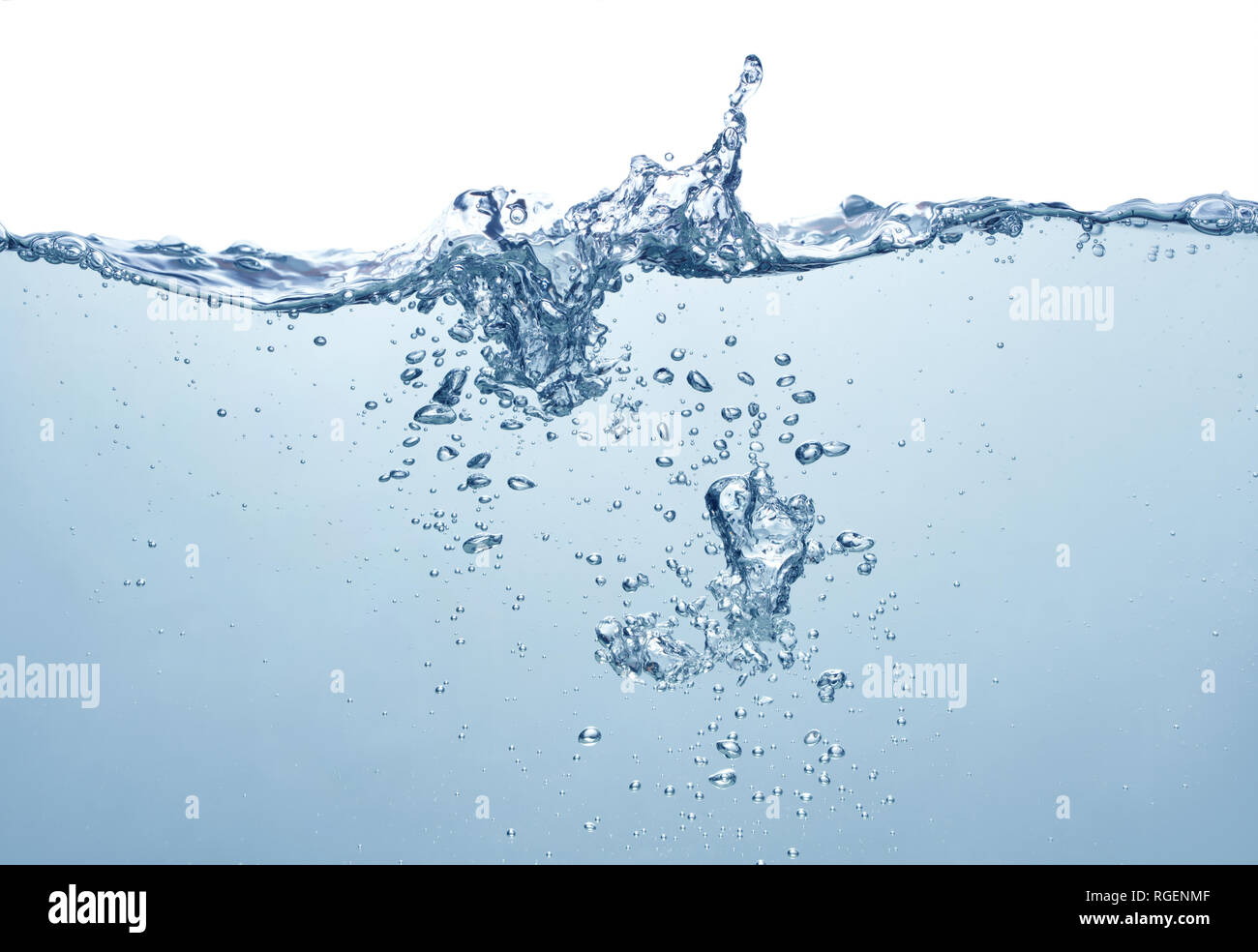 Avec des bulles d'eau bleu sur fond blanc Banque D'Images