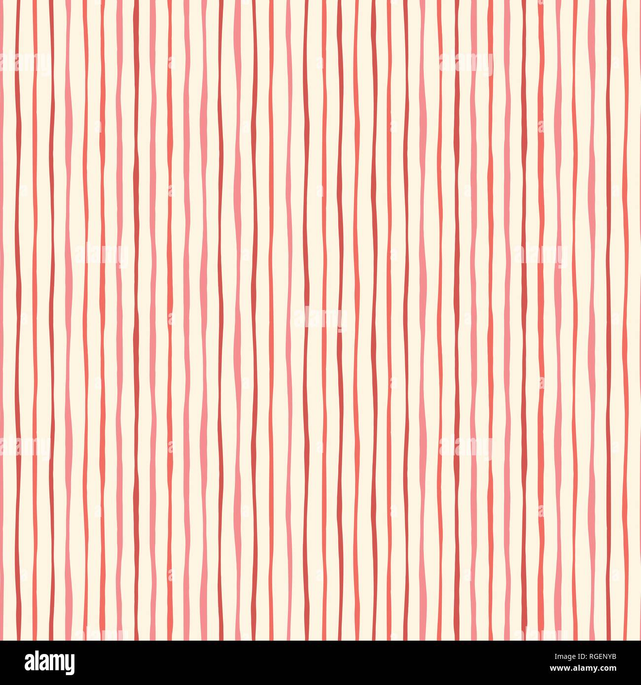 La main rouge fine rayures verticales inégales ondulées sur Backrgound crème fluide vecteur. Résumé classique Texture Geo. Imprimer par lunatique moderne Illustration de Vecteur