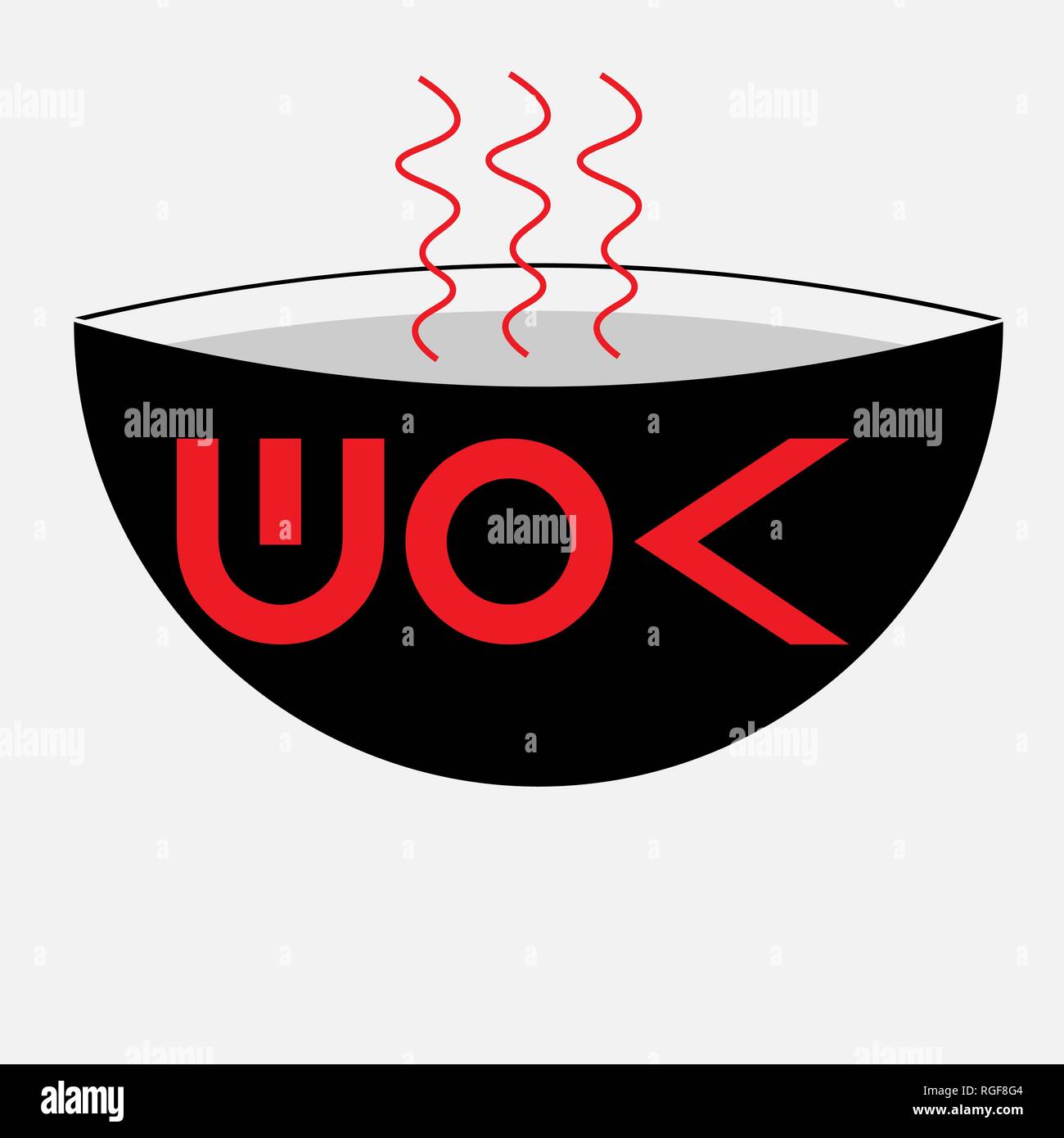 Wok cuisine minimaliste logo en noir et blanc et rouge Illustration de Vecteur
