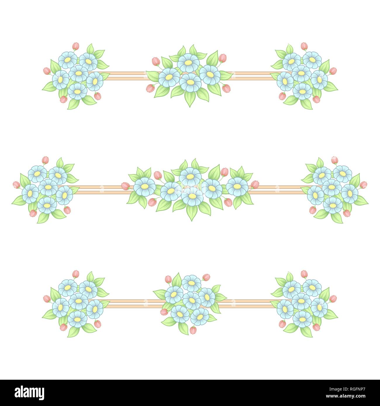 Ensemble de trois différentes couleurs pastel avec des trames linéaires éléments floraux Illustration de Vecteur