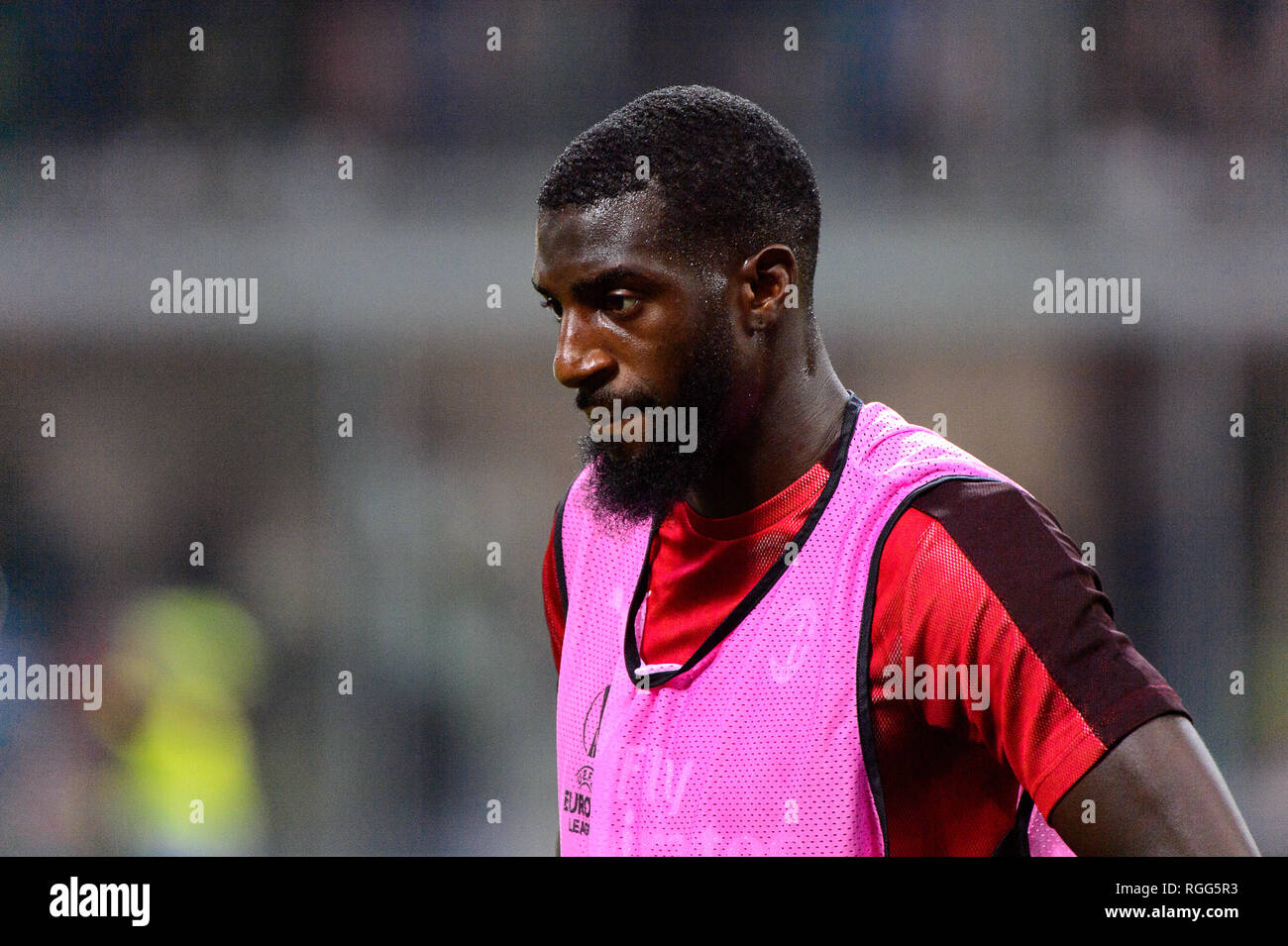 MILAN - le 25 octobre 2018 : Tiemoue Bakayoko 14 portrait. L'AC Milan - Betis. L'UEFA Europe League. Giuseppe Meazza. Banque D'Images