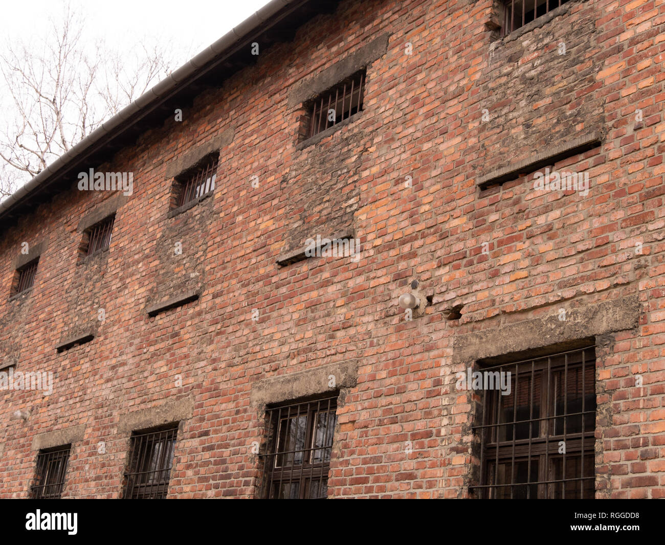 Windows partiellement murée, bloc 11 d'Auschwitz, camp de concentration et d'extermination, Oswiecim, Pologne Banque D'Images