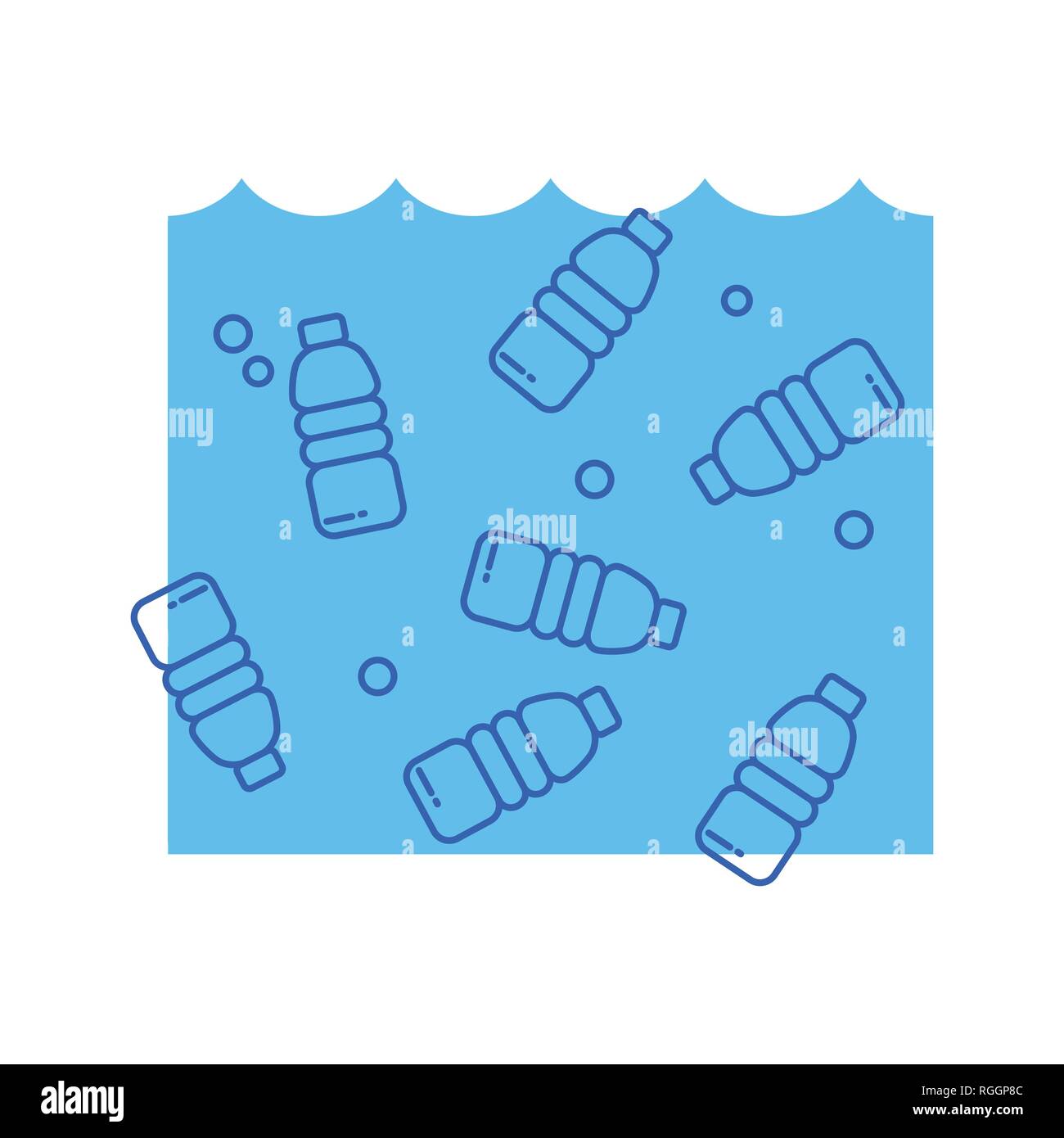 Les déchets plastiques dans l'océan concept. La pollution de la mer. Illustration de Vecteur