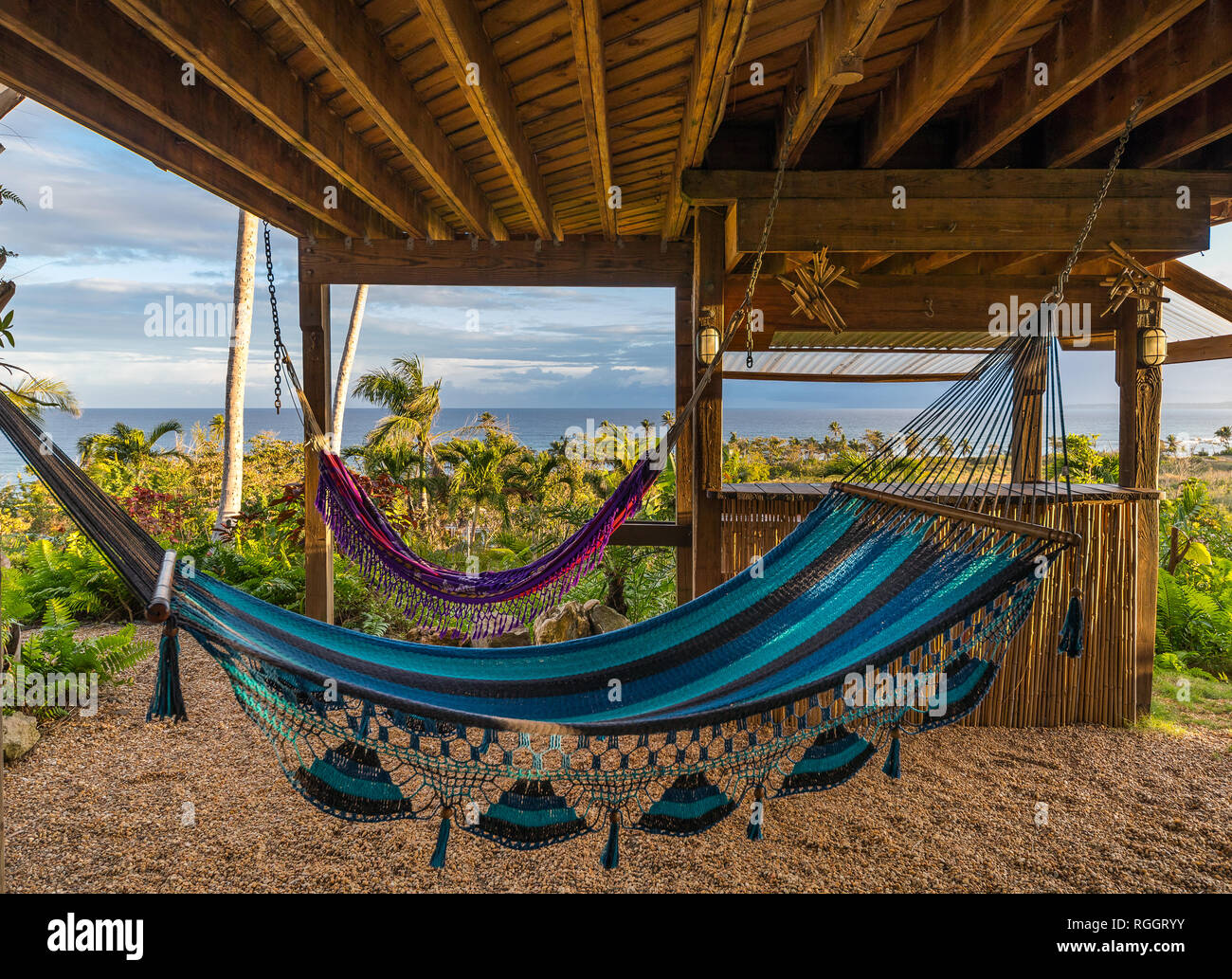 Des hamacs, île des Caraïbes de Puerto Rico Photo Stock - Alamy