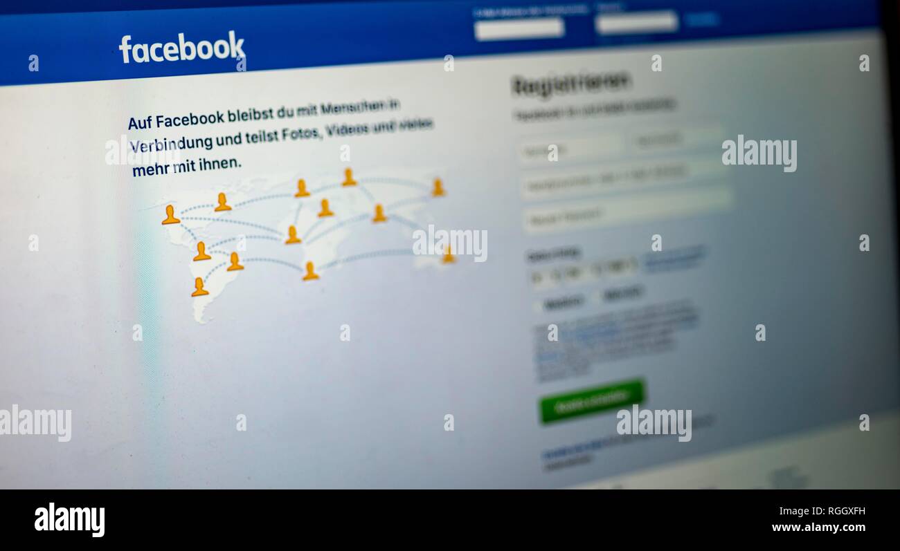 Facebook, réseau social, l'accueil, logo, internet, écran, détail, Allemagne Banque D'Images
