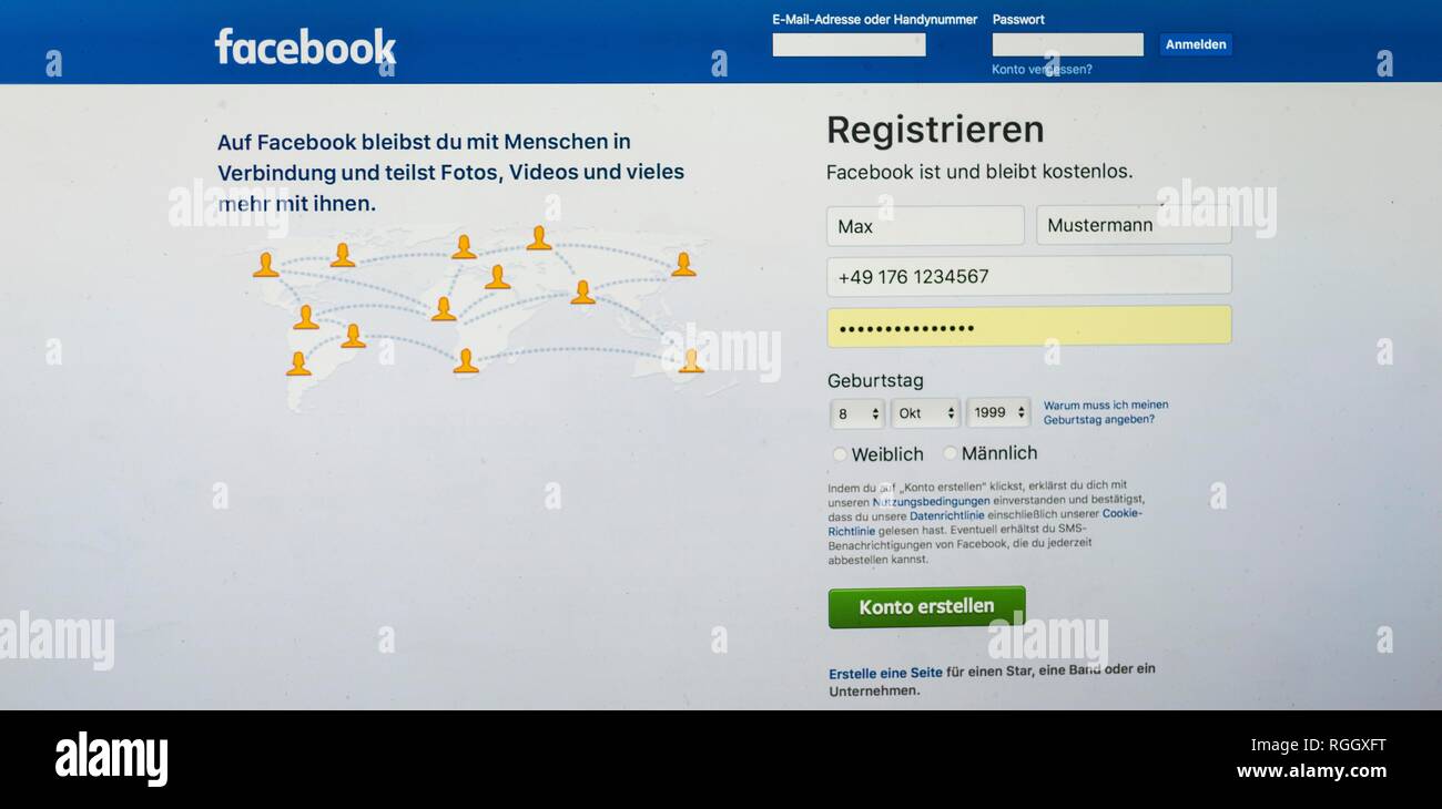 Facebook, réseau social, homepage login avec masque, logo, internet, écran, Allemagne Banque D'Images