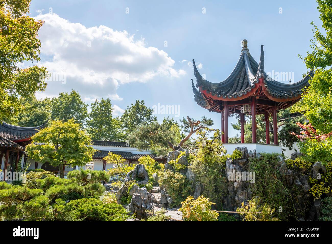 Pagode, le Dr Sun Yat-Sen Classical Chinese Garden , l'architecture traditionnelle chinoise, Vancouver, British Columbia, Canada Banque D'Images