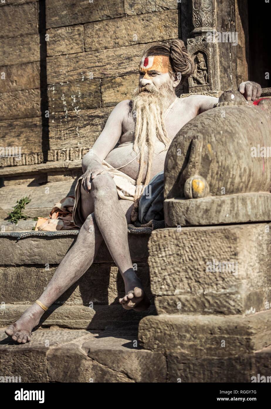 Sadhu, ascétique, saint homme, Pashupatinath, Katmandou, Népal Banque D'Images