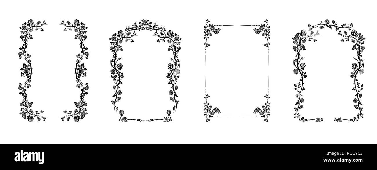 Élégant noir prescrits de roses pour la conception de mariage, anniversaire, fête, anniversaire. Pour l'invitation, billet, dépliant, bannière, affiche et tattoo Illustration de Vecteur