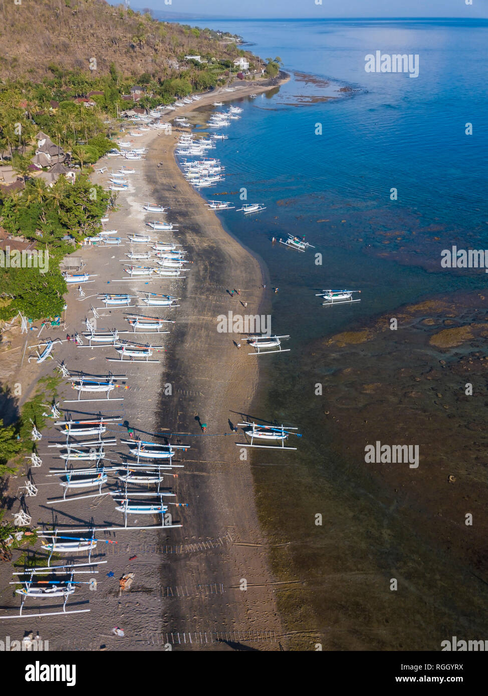 L'INDONÉSIE, Bali, Lombok, vue aérienne de Lipah beach Banque D'Images