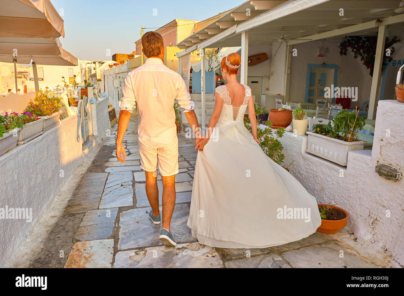 Santorin, GRÈCE - août 06, 2015 : le matin sur l'île de Santorin Banque D'Images