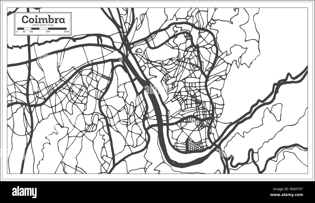 Coimbra Portugal Plan de ville en style rétro. Une carte de Noël. Vector Illustration. Illustration de Vecteur