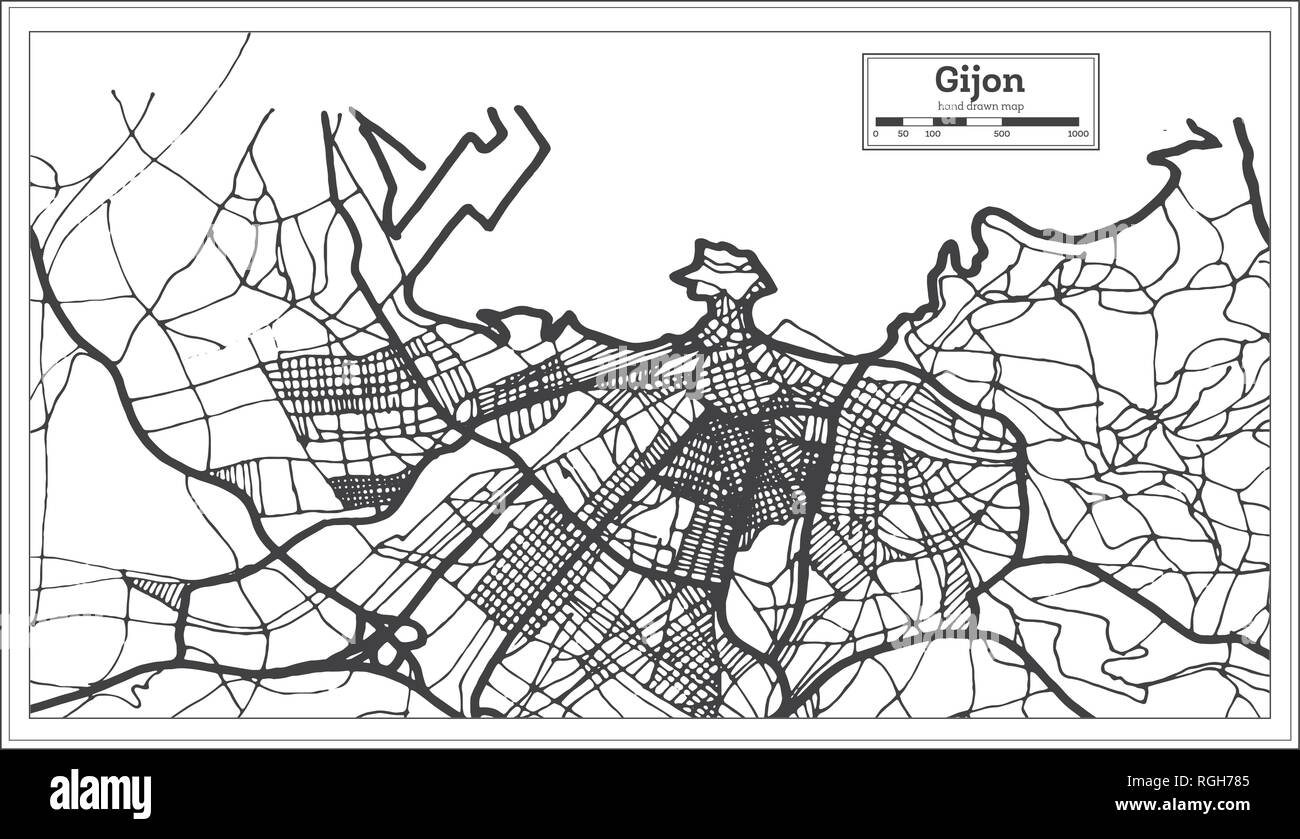 Gijon Espagne Plan de ville en style rétro. Une carte de Noël. Vector Illustration. Illustration de Vecteur