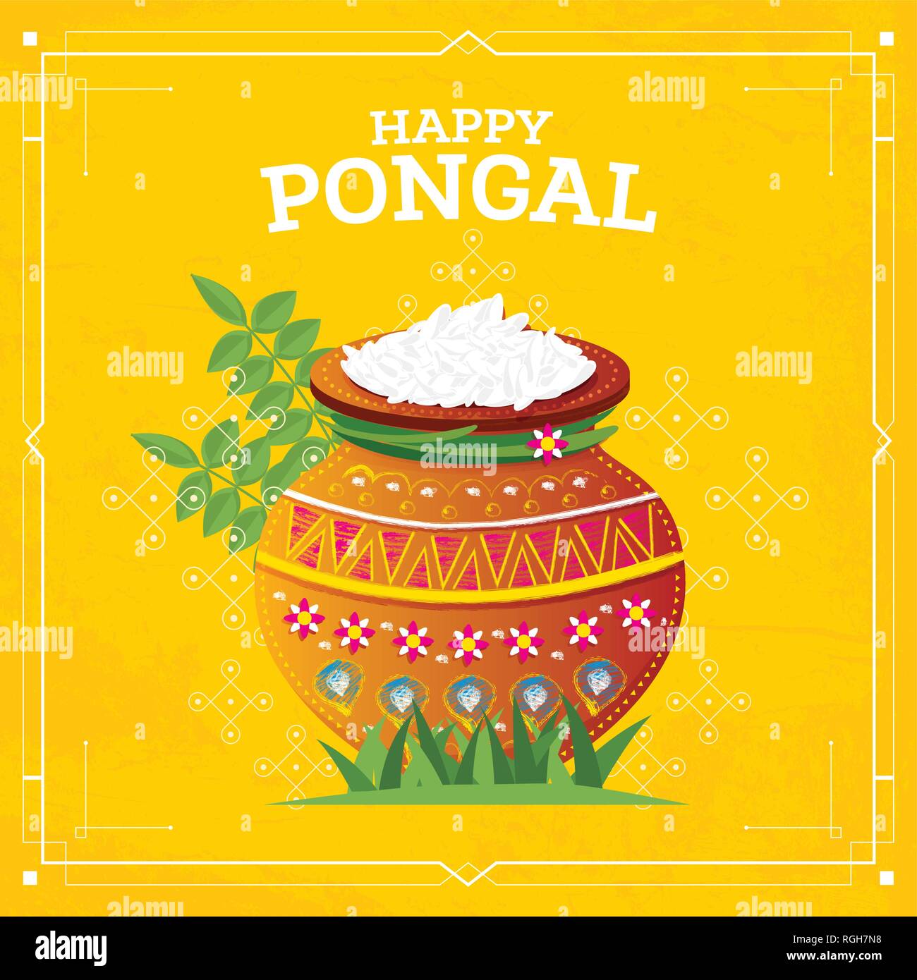 Happy Pongal Fête des récoltes du Tamil Nadu au sud de l'Inde. Vector Illustration. Pot avec de la nourriture. Illustration de Vecteur