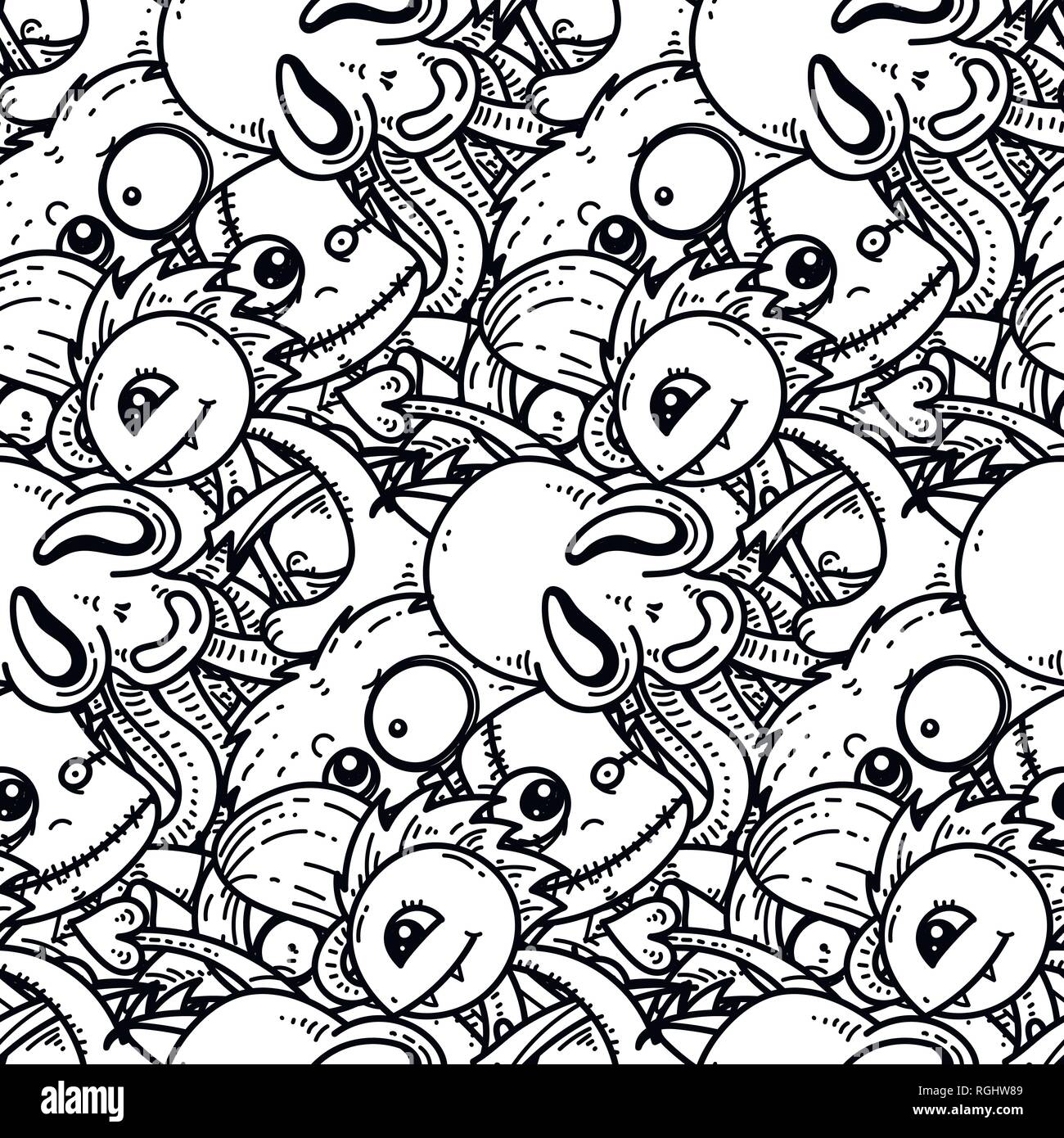 Modèle sans couture avec cute cartoon monstres. Prêt pour l'emballage, du papier d'emballage, d'impression, papier peint, tissu, textile, mode, décoration, etc. Vector Illustration de Vecteur