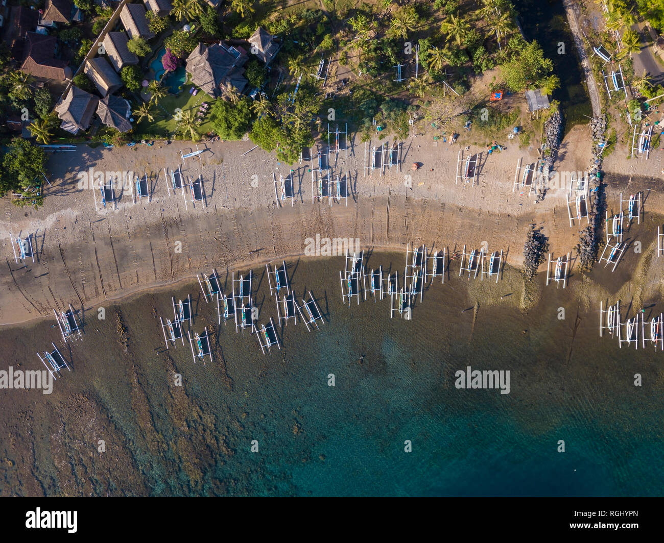 L'INDONÉSIE, Bali, Lombok, vue aérienne de Lipah beach Banque D'Images