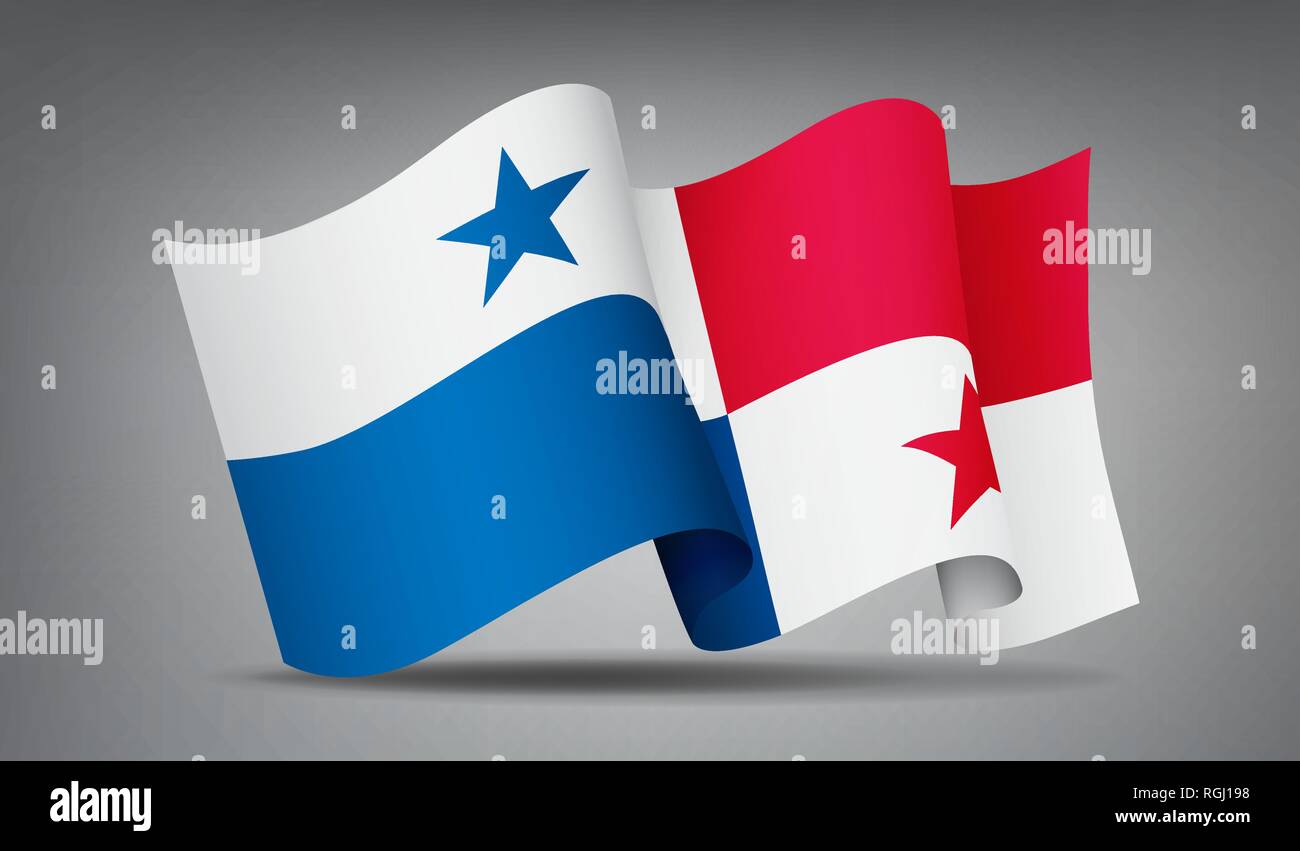 Panama waving flag icon isolés, symbole officiel du pays, blanc, rouge et bleu avec des étoiles, vector illustration. Illustration de Vecteur