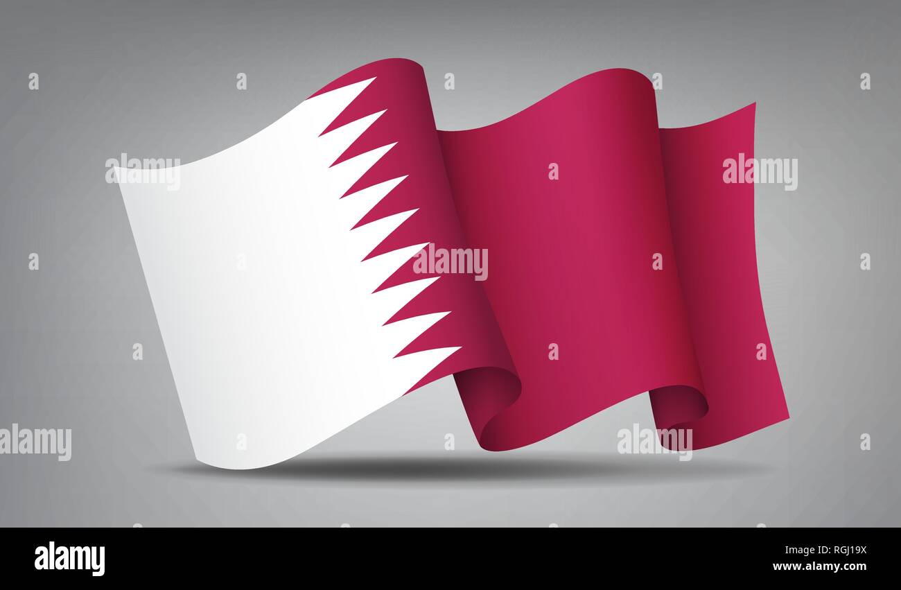 Le Qatar waving flag icon isolés, symbole officiel du pays, Bourgogne et blanc, vector illustration. Illustration de Vecteur