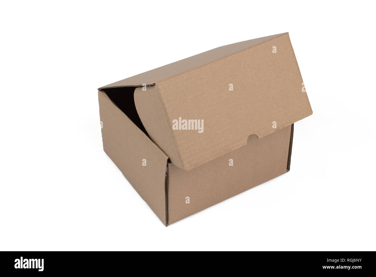 Capture d isolés ouvert boîte en carton blanc sur fond blanc Banque D'Images