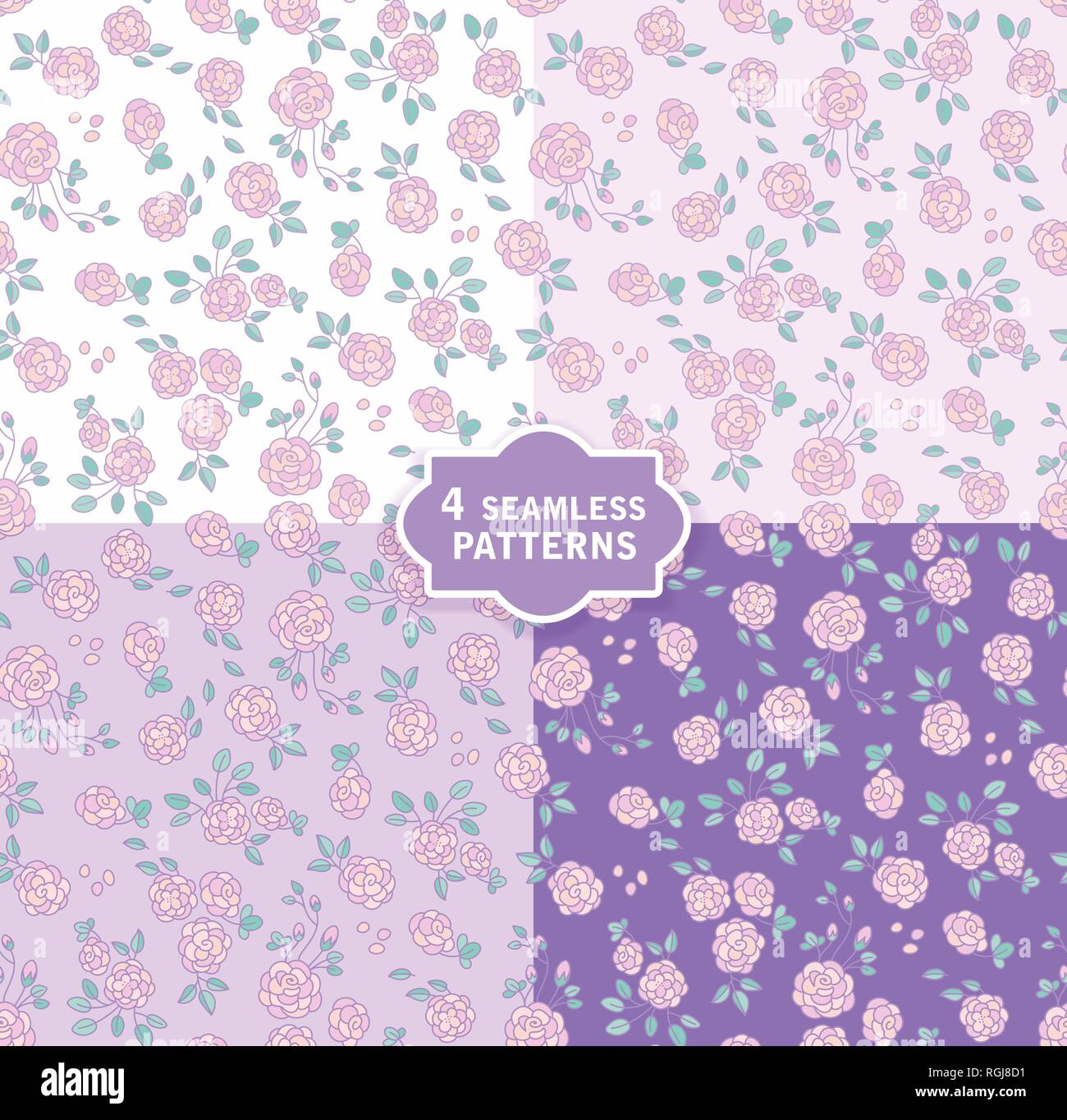 Hand drawn seamless vector pattern avec fleurs mignon en 4 couleurs. Illustration de Vecteur