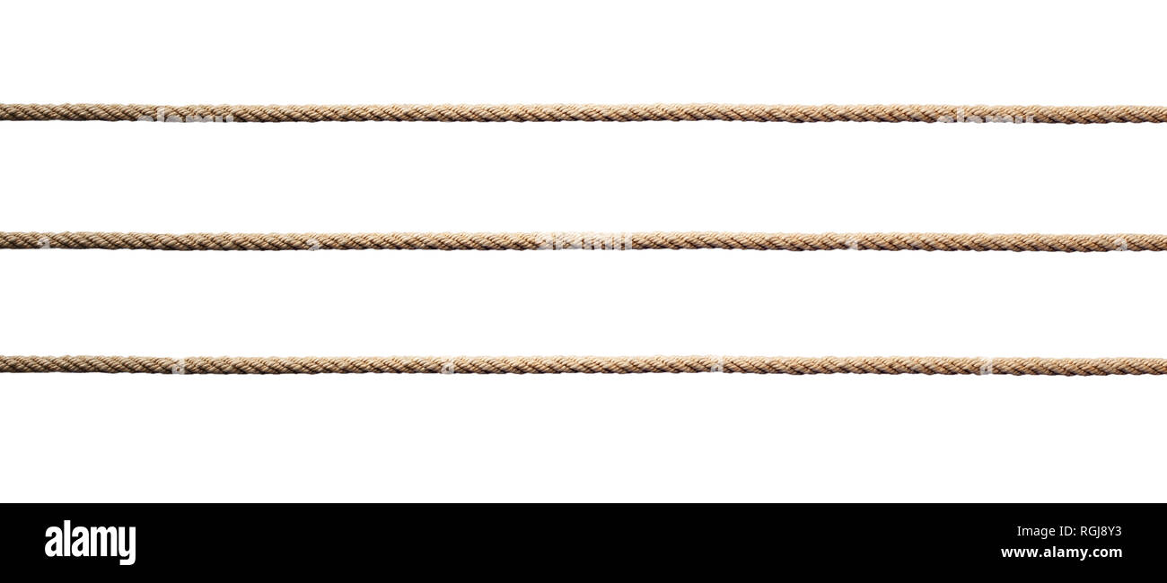 Trois lignes droites de corde de manille torsadée isolé sur un fond blanc  Photo Stock - Alamy