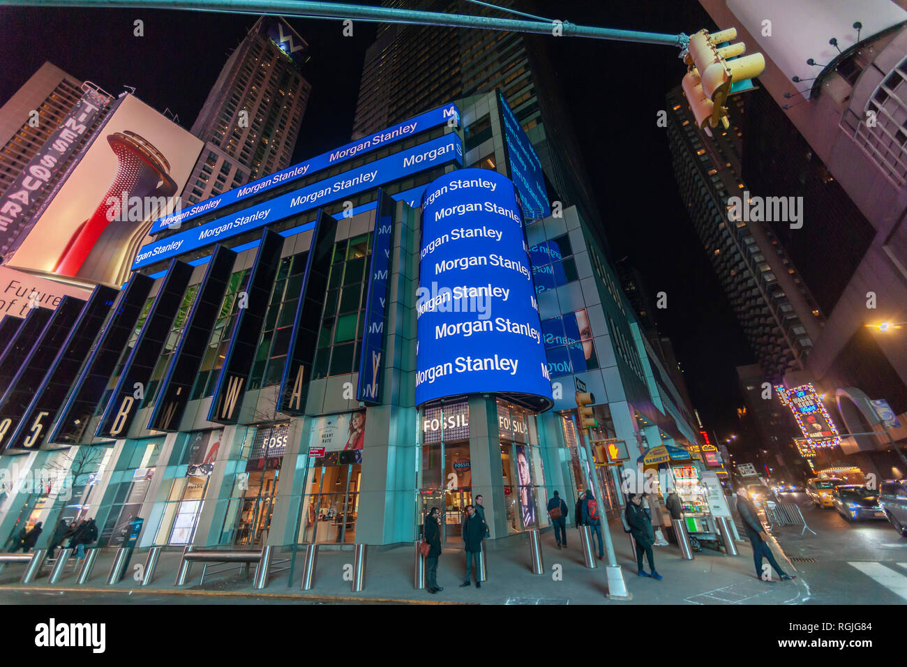 New York,NY/USA-Janvier 22, 2019 Morgan Stanley s'engage dans l'auto-promotion sur l'affichage numérique sur leurs capacités à New York le mardi, Janvier 22, 2019. (© Richard B. Levine) Banque D'Images