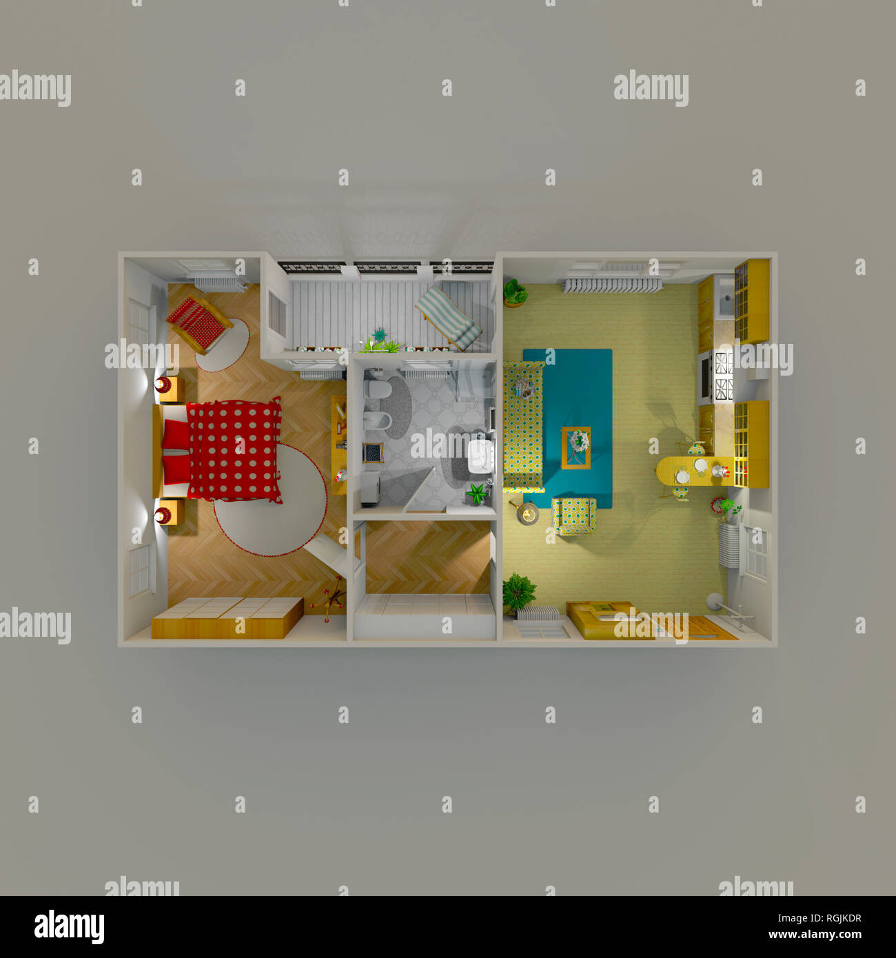 Le rendu 3d illustration de l'intérieur de l'appartement meublé accueil Banque D'Images