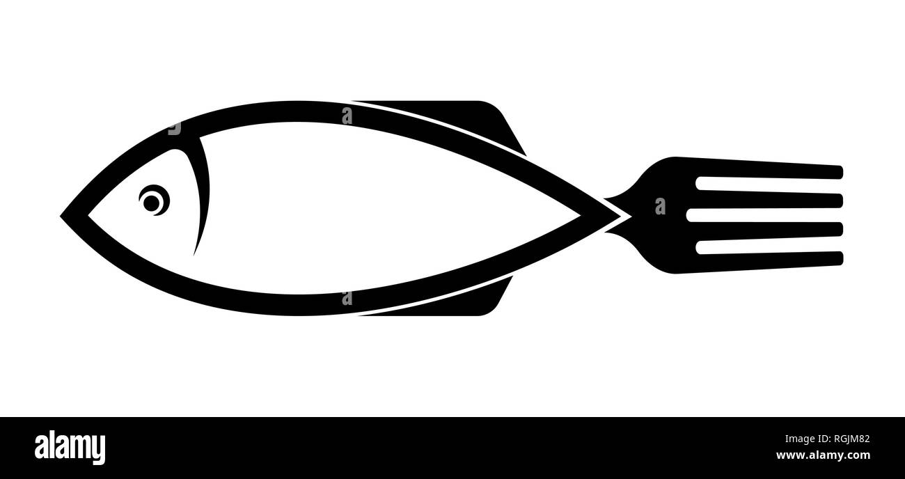 Logo de la mer. Image stylisée de poissons et de fourches pour le logo d'un restaurant, café ou de l'entreprise Illustration de Vecteur