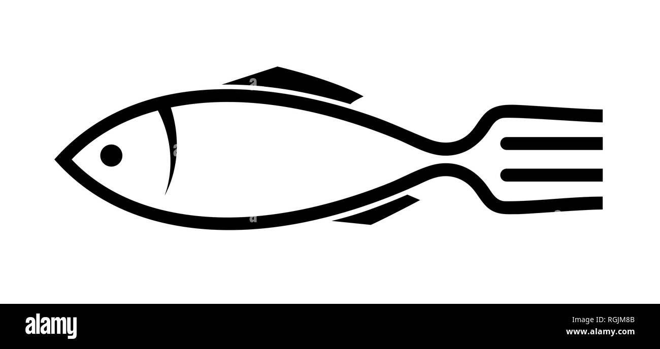 Logo de la mer. Image stylisée de poissons et de fourches pour le logo d'un restaurant, café ou de l'entreprise Illustration de Vecteur