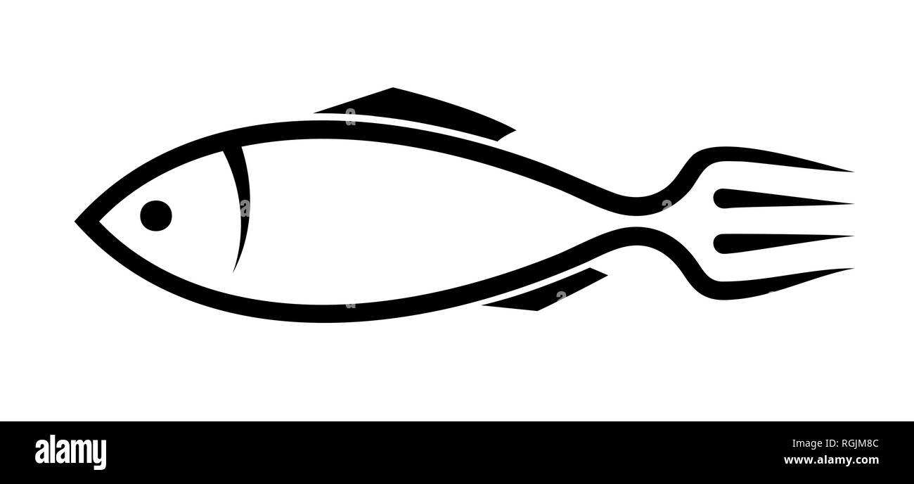 Logo de la mer. Image stylisée de poissons et de fourches pour le logo d'un restaurant, café ou de l'entreprise Illustration de Vecteur