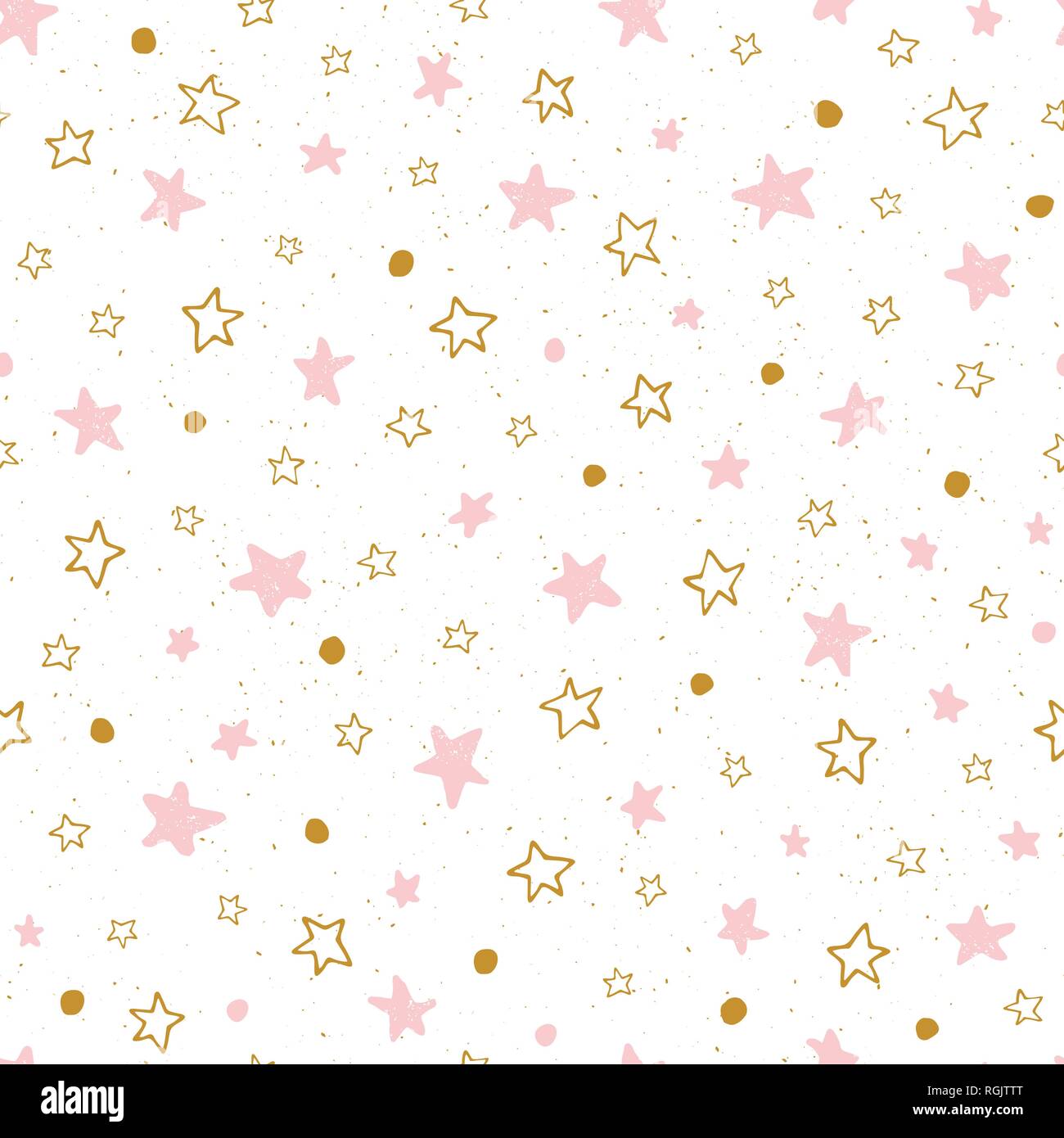 Hand drawn doodle rose étoiles sur fond blanc transparent vecteur modèle. Cute imprimer parfait pour les enfants, bébés Illustration de Vecteur