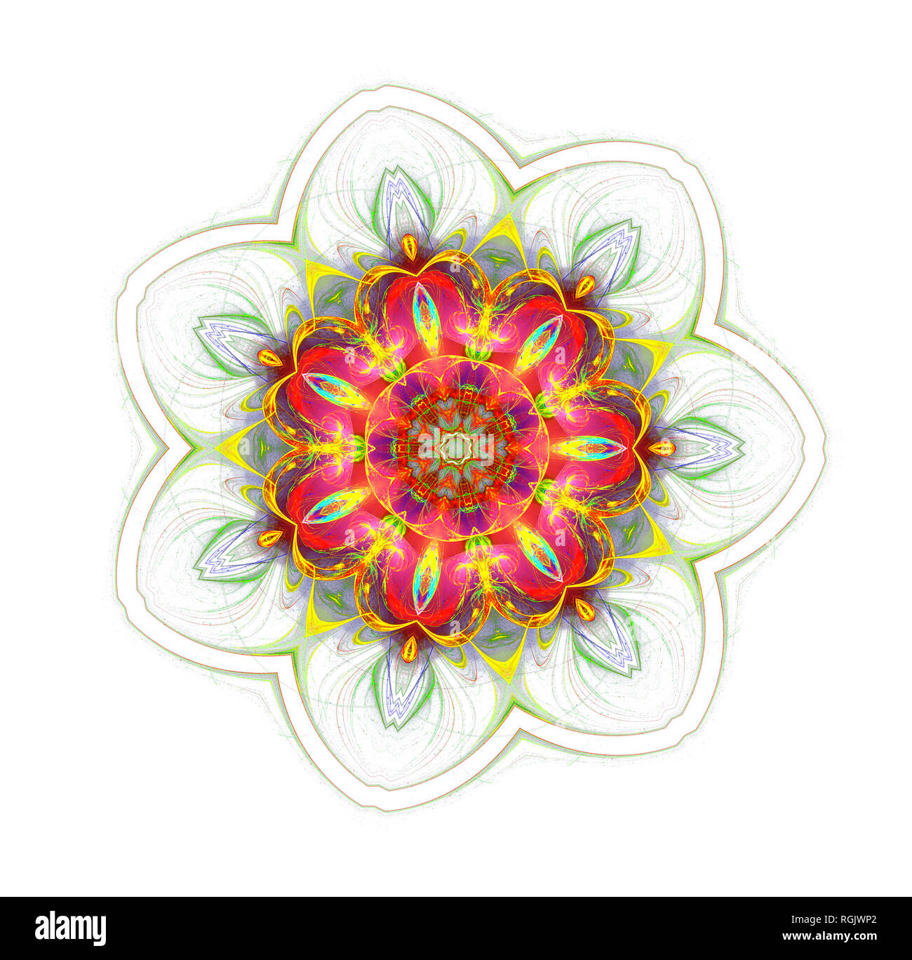 Résumé motif coloré futuriste fractale isolé sur fond blanc. motif kaléidoscope de fantaisie. Banque D'Images