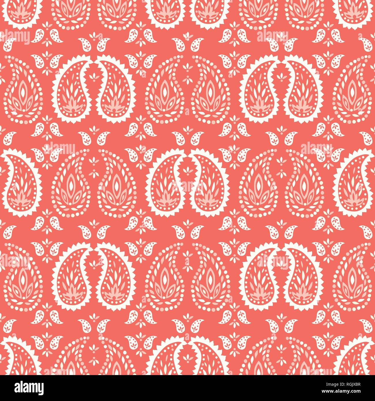 Moyenne échelle traditionnelle Coral Paisley Foulard motif transparent vecteur. Définir la mise en page. Fond classique lunatique. Parfait pour l'industrie textile Illustration de Vecteur