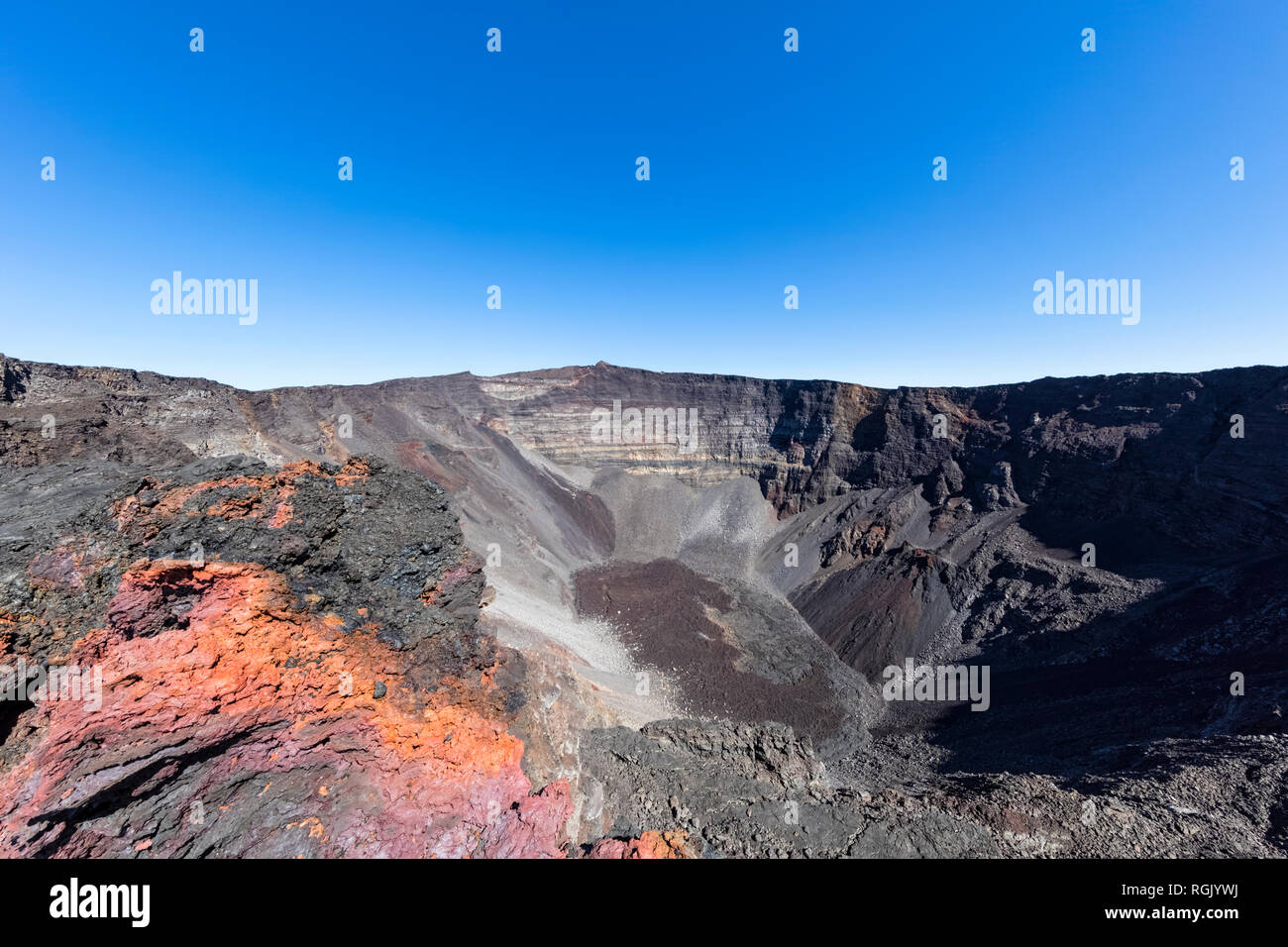 Le Parc National de la réunion, volcan bouclier, Piton de la Fournaise, Cratère Dolomieu et Pahoehoe lava Banque D'Images