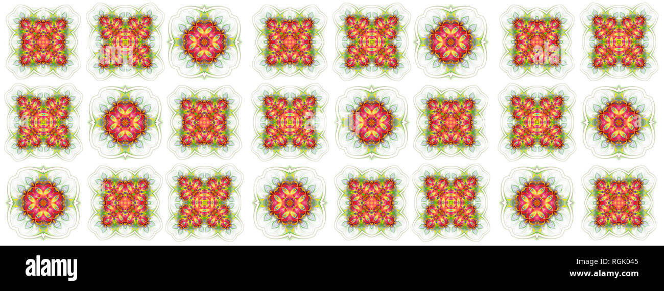 Fond d'écran transparent avec motif abstrait. vert rouge ornement géométrique minéral isolé sur fond blanc Banque D'Images