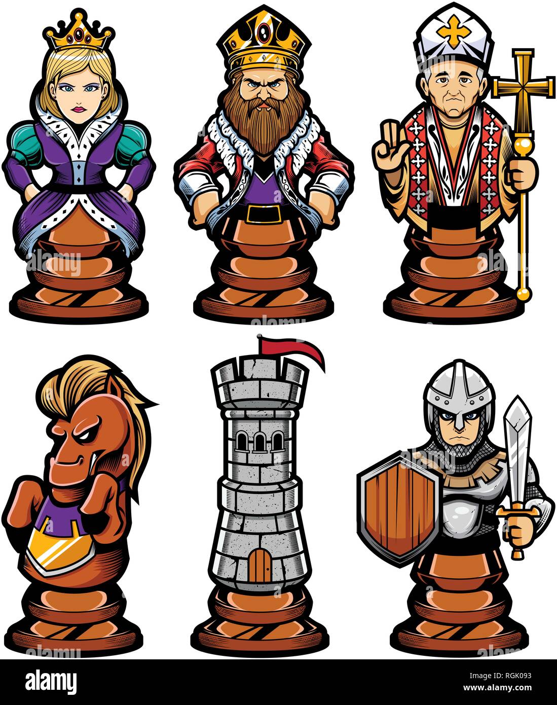 Ensemble de mascottes de pièces d'échecs Illustration de Vecteur