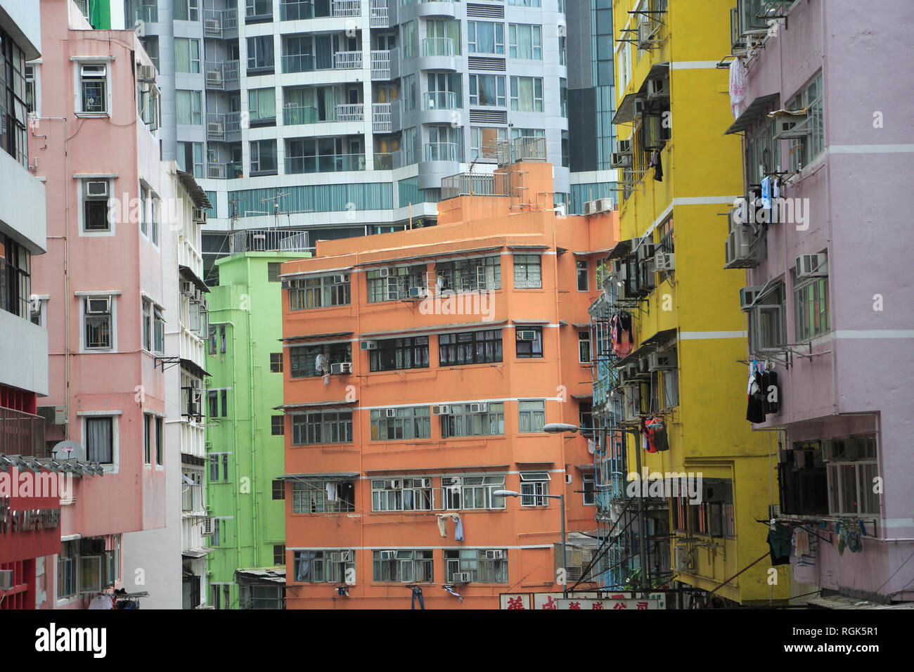 Appartement coloré Bâtiments, Wan Chai, Hong Kong Island, Hong Kong, Chine, Asie Banque D'Images