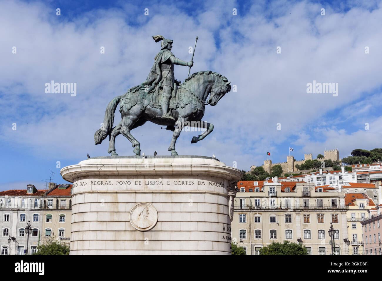 Statue équestre du roi Jean I de la place Figueira, Lisbonne, Portugal Banque D'Images