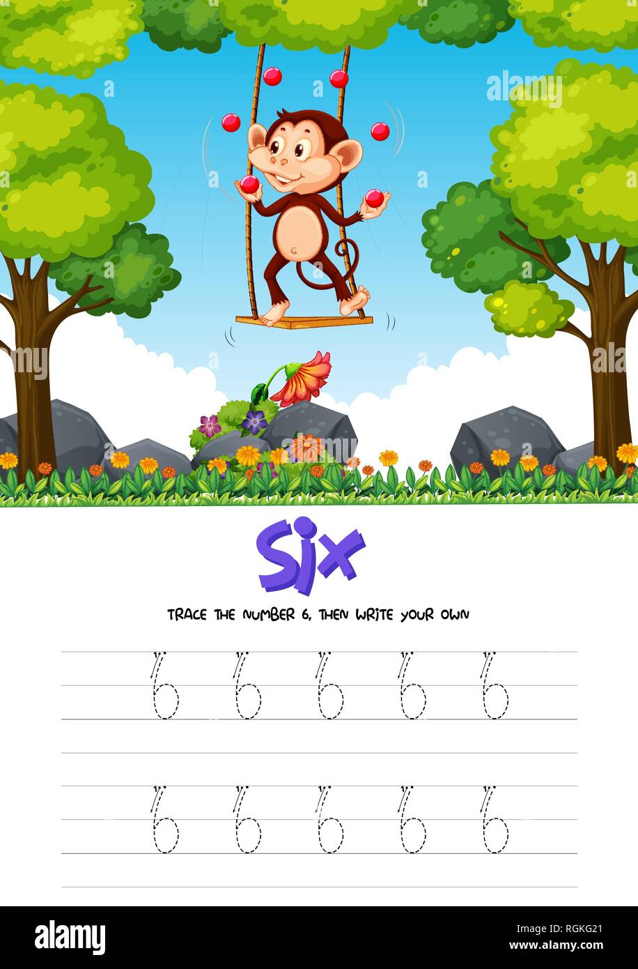 Numéro six feuilles traçage illustration Illustration de Vecteur