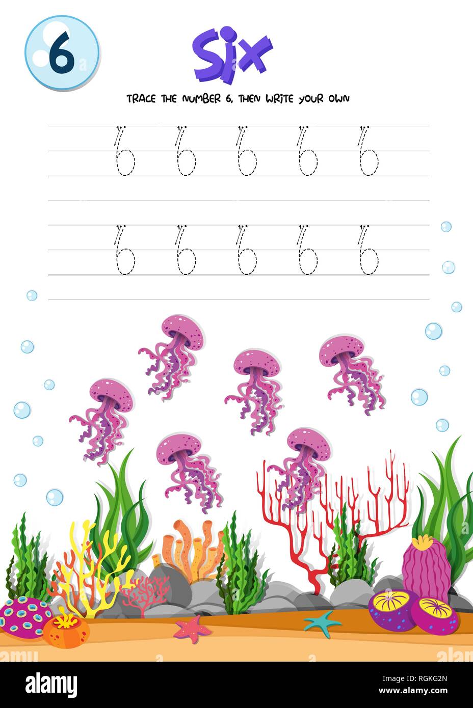 Numéro six feuilles traçage illustration Illustration de Vecteur