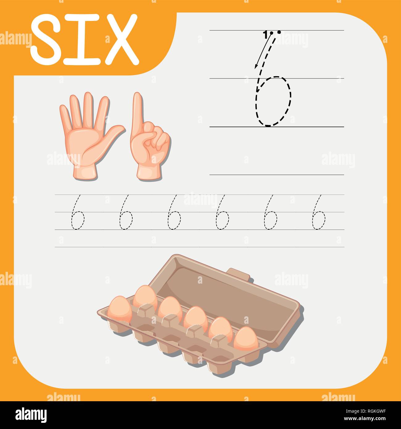 Numéro six feuilles traçage illustration Illustration de Vecteur