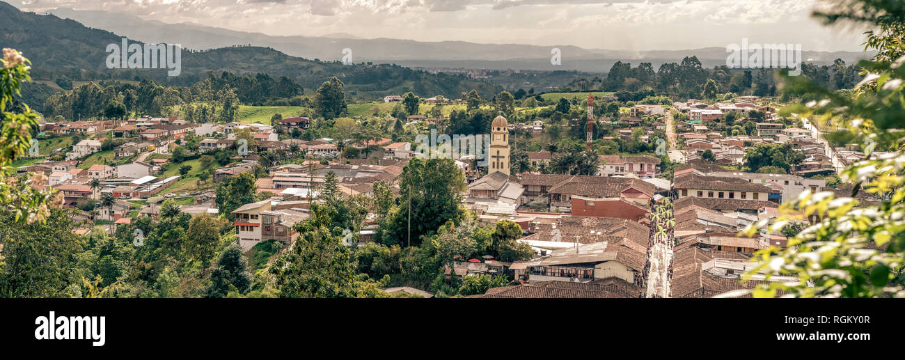 Vue aérienne de la ville de Salento, Magdalena, en Colombie. Zone de production de café. Banque D'Images